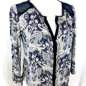 Lucky Brand Blue/Ivory Button Shirt Blouse Size S